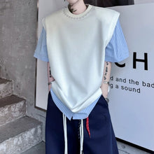 Load image into Gallery viewer, Faux Two-Piece Spliced Beaded Shoulder-Pad Short-Sleeve T-Shirt
