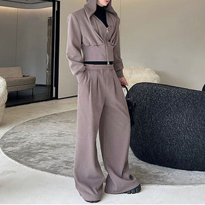 Retro Knit Cropped Sweater Wide-Leg Trousers Two-Piece Set