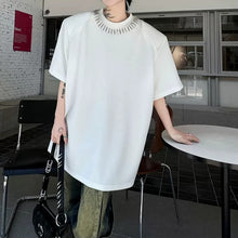 Load image into Gallery viewer, Hand-Beaded Neckline Short-Sleeve Shoulder Pads T-Shirt
