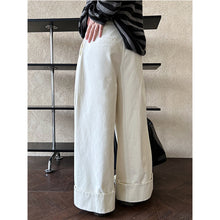 Load image into Gallery viewer, Cuffed Wide-leg Cotton High-rise Straight-leg Trousers
