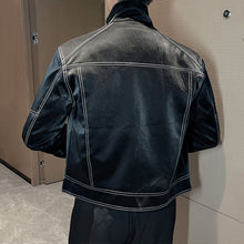 Load image into Gallery viewer, Topstitched Short Motorcycle Leather Jacket
