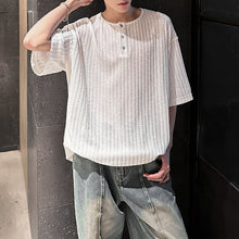 Load image into Gallery viewer, Striped Knit Henley Collar Casual T-Shirt
