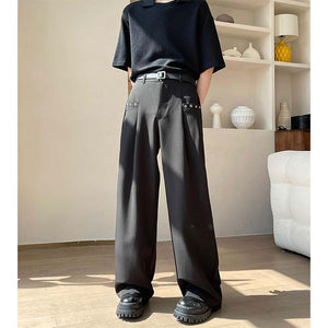 Drape Straight Eye Trim Casual Pants