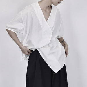 Asymmetric V-neck Loose Thin Short-sleeved Shirt