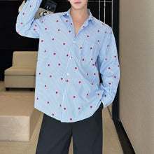 Load image into Gallery viewer, Blue Striped Heart Print Drape Shirt
