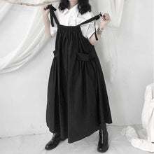 Load image into Gallery viewer, Pleated Side Pocket Black Suspender Dress
