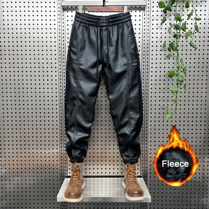 Thickened PU Stitching Small-leg Leather Pants