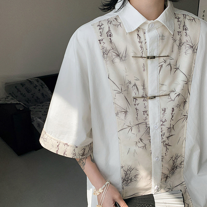 Vintage Printed Patchwork Casual Shirt