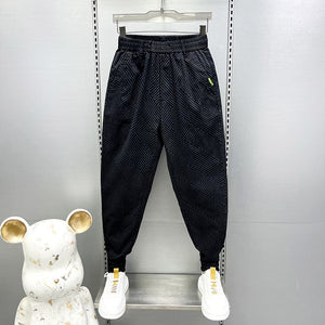 Cuffed Striped Stretch Jacquard Denim Harem Pants