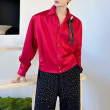 Load image into Gallery viewer, Floral-embellished French Long-sleeved Satin Silky Shirt
