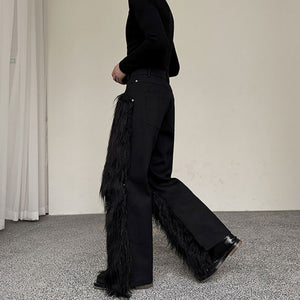 Dark Plush Patchwork Denim Wide-leg Pants