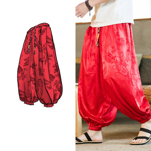 Retro Dragon Pattern Jacquard Harem Pants