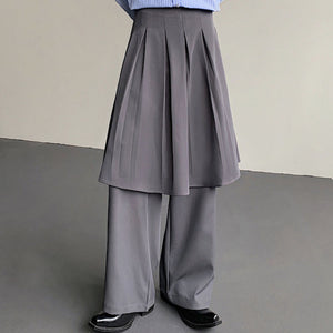 Layered Casual Wide-leg Pleated Skirt Pants