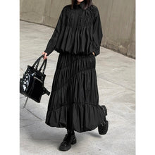 Load image into Gallery viewer, Women's Japanese Deconstructed Ruched Zip Up Top Tiered Maxi Skirt Two-piece Set

