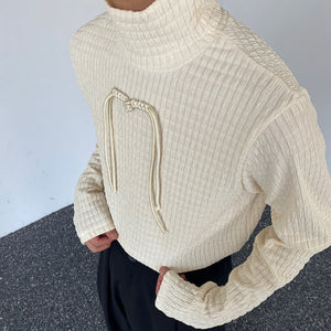 Textured turtleneck long-sleeved T-shirt