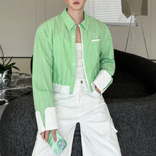 Load image into Gallery viewer, Striped Contrast Cropped Casual Shirt
