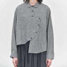 Load image into Gallery viewer, Japanese Asymmetrical Retro Striped Color-blocked Shirt
