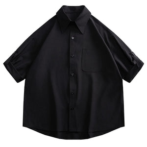Button-down Loose Casual Black Shirt