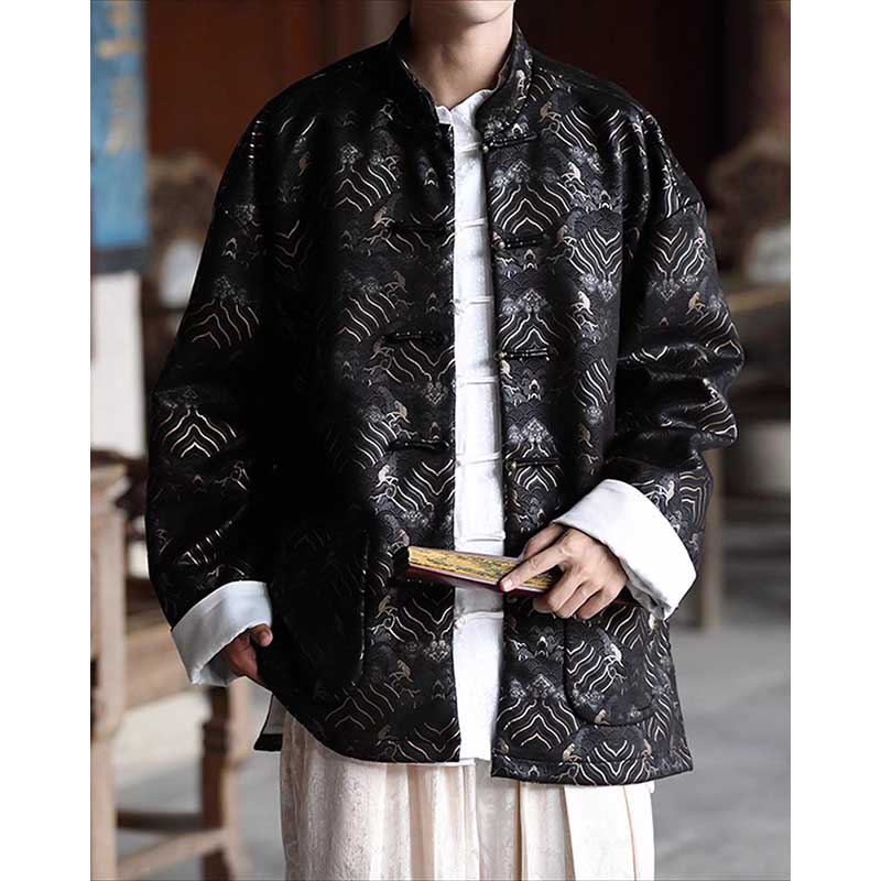 Stand-up Collar Brocade Sea Pattern Jacket