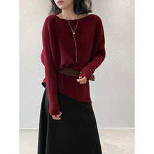 Load image into Gallery viewer, Women's Ribbed Knit Off Shoulder Belted Asymmetrical Hem Sweater
