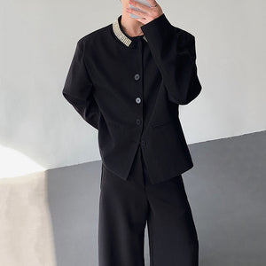 Inlaid Crystals Padded Shoulder Suit Jacket