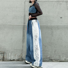 Load image into Gallery viewer, Contrast Color Lace High Waist Wide Leg Jeans
