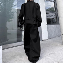 Load image into Gallery viewer, Deconstructed Button Belt-embellished Jacket Wide-leg Trousers Two-piece Suit
