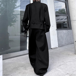 Deconstructed Button Belt-embellished Jacket Wide-leg Trousers Two-piece Suit