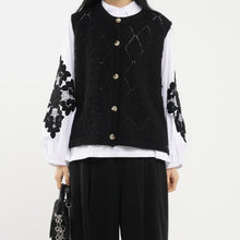 Load image into Gallery viewer, Round Neck Diamond Knitted Cardigan Vest
