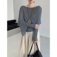 Load image into Gallery viewer, Women's Asymmetrical Knit Cape Overlay Layered Long Sleeve Shirt
