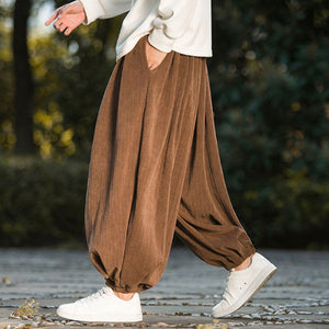 Wheat Ear Pattern Corduroy Wide-leg Pants