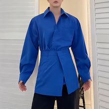 Load image into Gallery viewer, Two-piece Waist-revealing Blue Shirt
