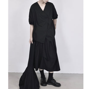 Asymmetric V-neck Loose Thin Short-sleeved Shirt