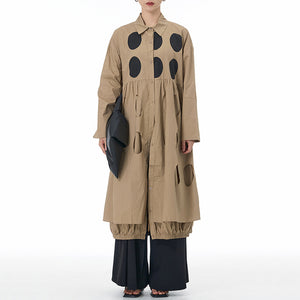 Loose Lapel Polka Dot Long Shirt Jacket