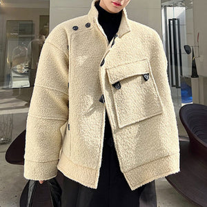 Winter Stand Collar Large Pocket Polar Fleece Coat