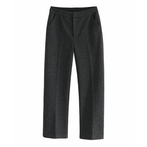Straight Herringbone Wool Cropped Trousers