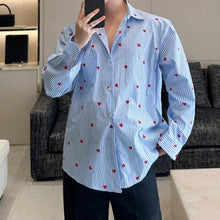Load image into Gallery viewer, Blue Striped Heart Print Drape Shirt
