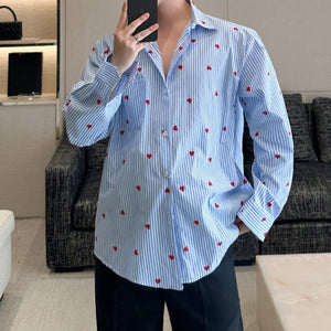 Blue Striped Heart Print Drape Shirt