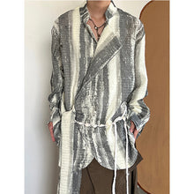 Load image into Gallery viewer, Vintage Tie-dye Ribbon Stand Collar Pleated Shirt

