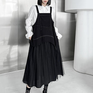 Mesh Patchwork Suspender Skirt