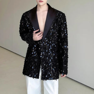 Sequined Lapel Loose Solid Color Suit Jacket