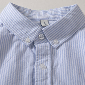 Blue Striped Cotton Loose Casual T-shirt