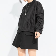 Load image into Gallery viewer, Women's Ruched Sleeve Paneled Drawstring Hem Batwing Long Sleeve Top
