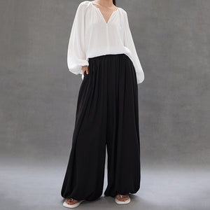 Loose Flower Bud Lantern Elastic Waist Culottes