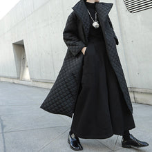 Load image into Gallery viewer, High Collar Rhombus Side Slit Long Cotton Coat
