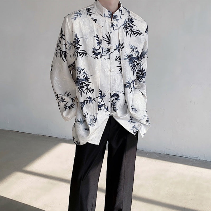 Bamboo Leaf Jacquard Flowing Fake Two-Piece Shirt
