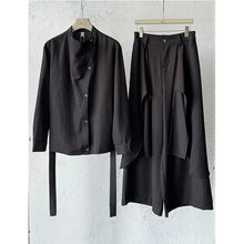 Load image into Gallery viewer, Irregular Slanted Placket Shirt and Trousers Two-piece set
