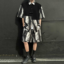 Load image into Gallery viewer, Summer Loose Ice Silk Shirt Ink Tie-dyed Short-sleeved Shorts Two-piece Suit
