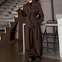 Load image into Gallery viewer, Pinstripe Ribbon Tape Accent Oversized Blazer Wide-leg Trousers Two-piece Set
