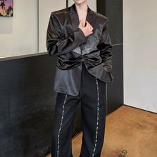 Load image into Gallery viewer, Rhinestone Embellished Satin Ruched Waist Lapel Blazer
